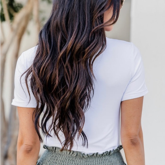 Pink Lily Trust Yourself Crew Neck White Short Sleeve Body Suit NWT - Picture 2 of 4